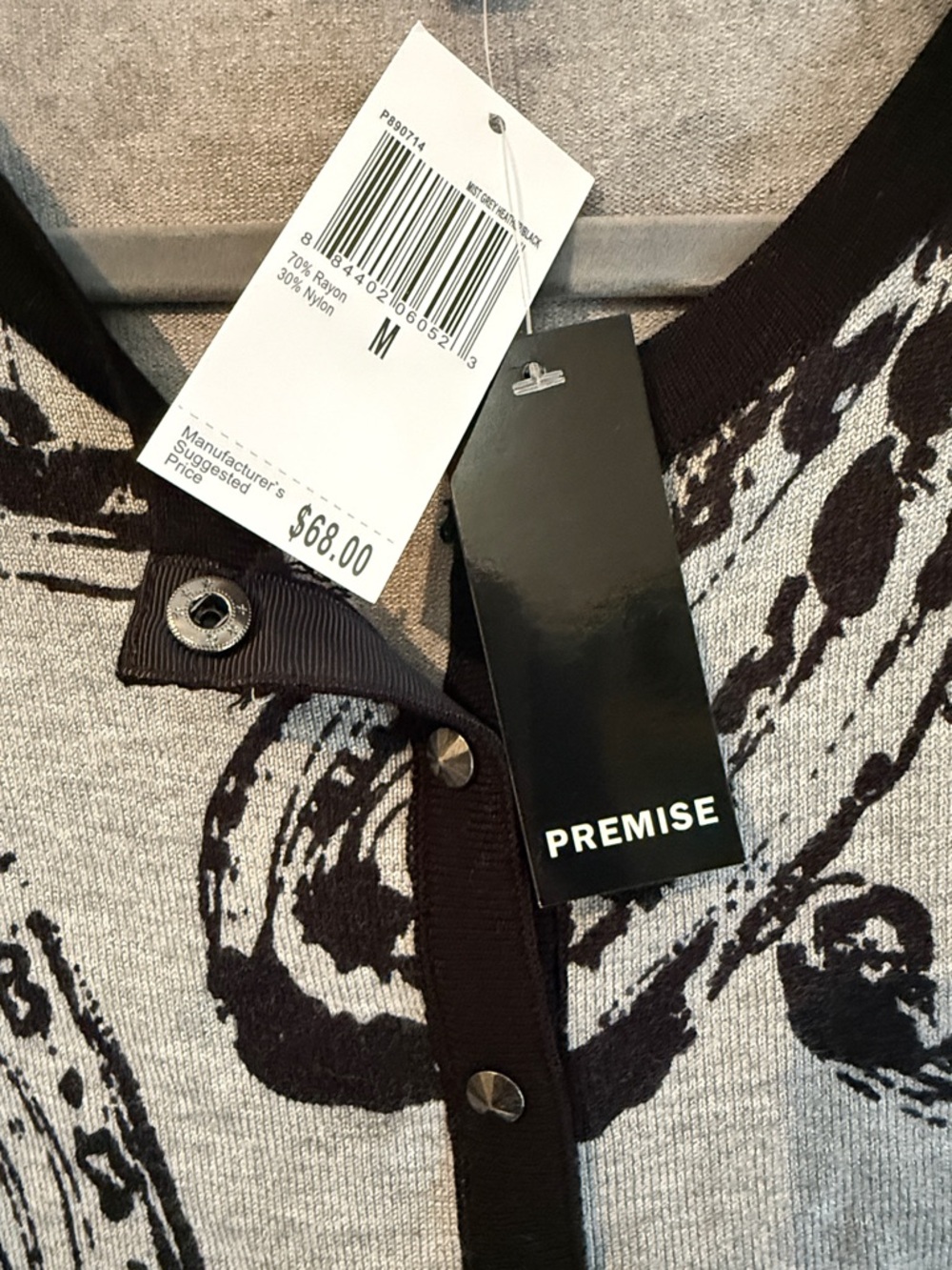 Premise Black and Gray Paisley Button-Front Cardigan - Picture 2 of 4